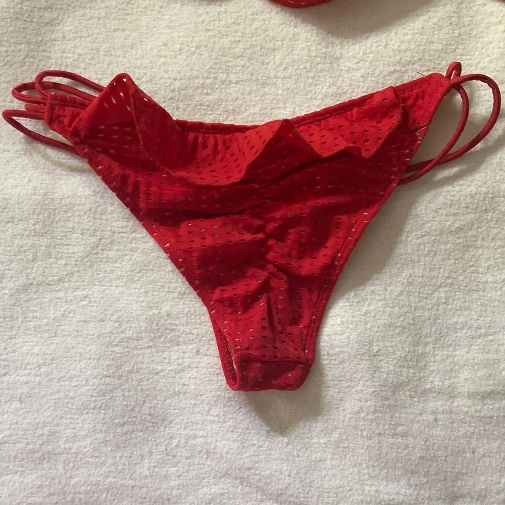 Tyler Rose Perforated Red Ruffle Bikini Set - Picture 2 of 10